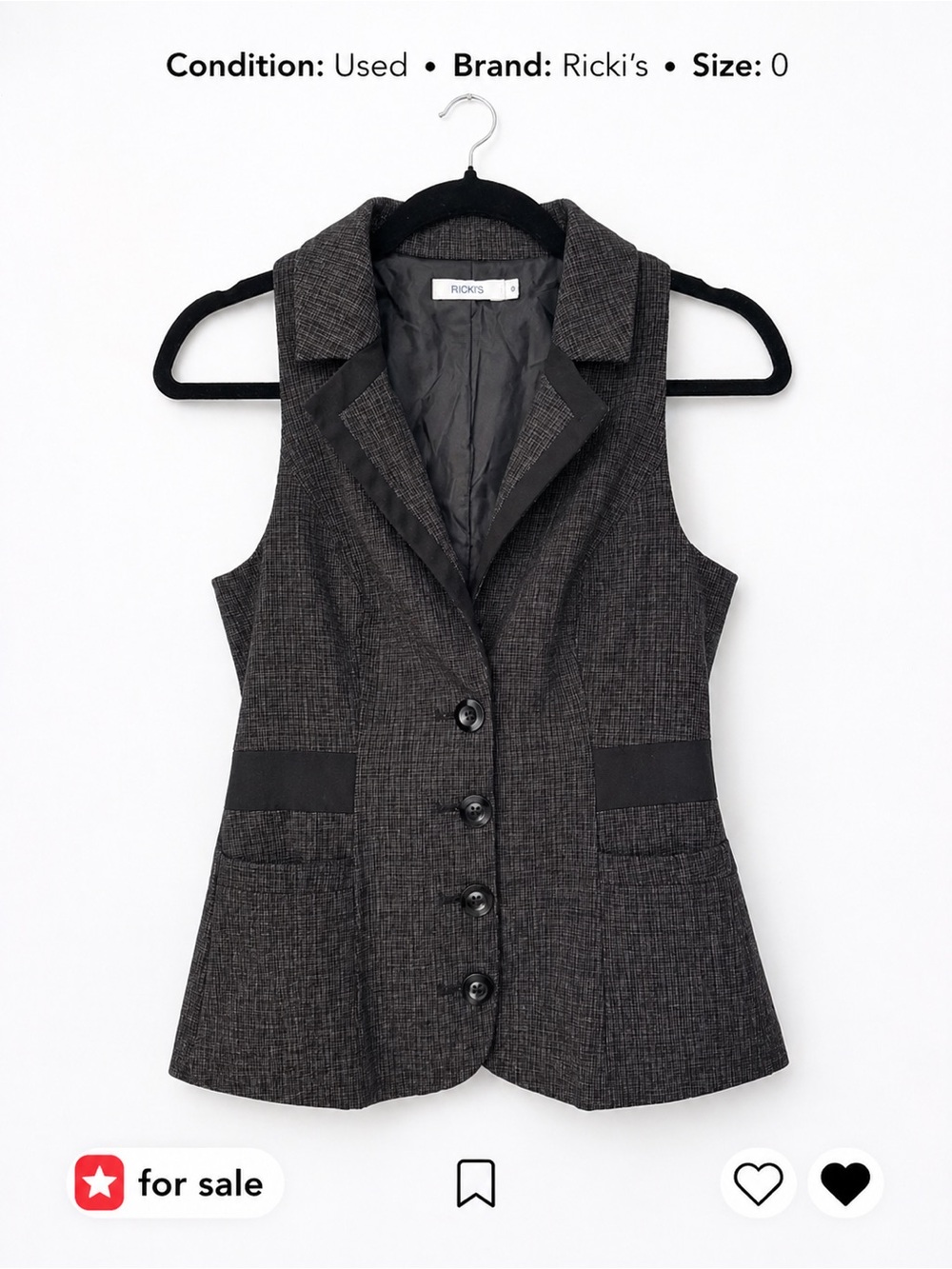 Ricki’s Tailored Vest – Size 0